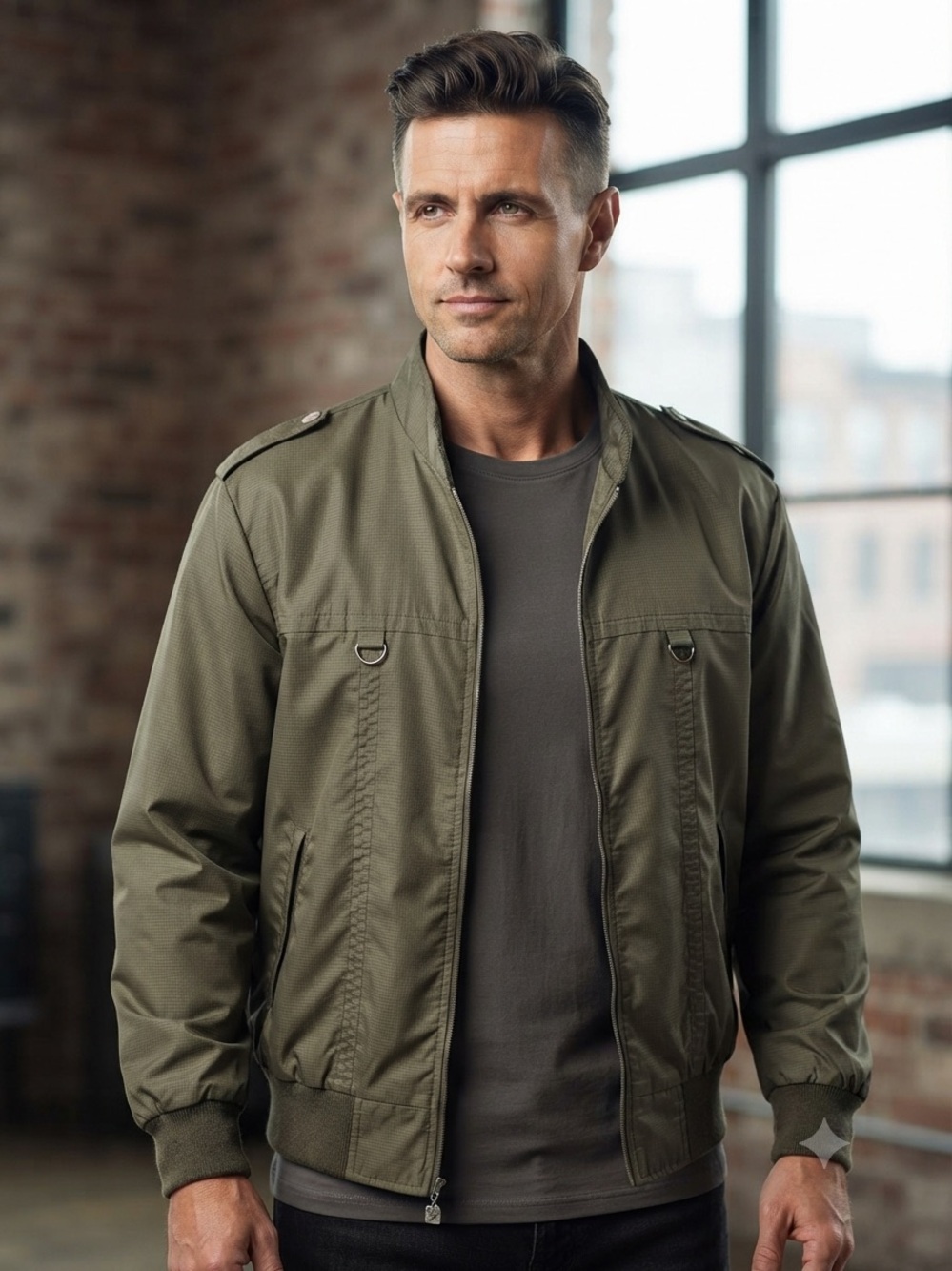 Men's Olive Green Bomber Jacket Y2K